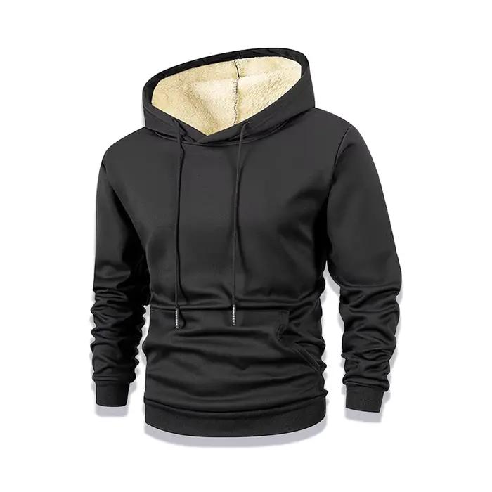 Hommes nouveau hiver chaud polaire doublé à capuche épais col rond solide basique pull sweat thermique confortable Streatwear hauts vêtements