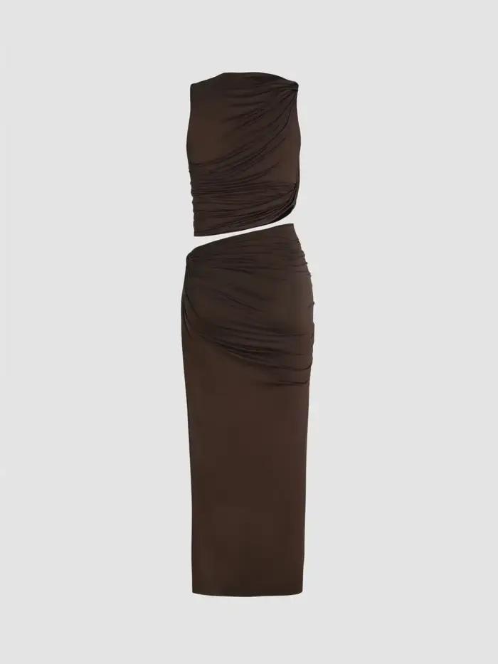 Ensemble jupe longue tricotée décontracté pour femmes couleur unie printemps été confortable à la mode occassions spéciales