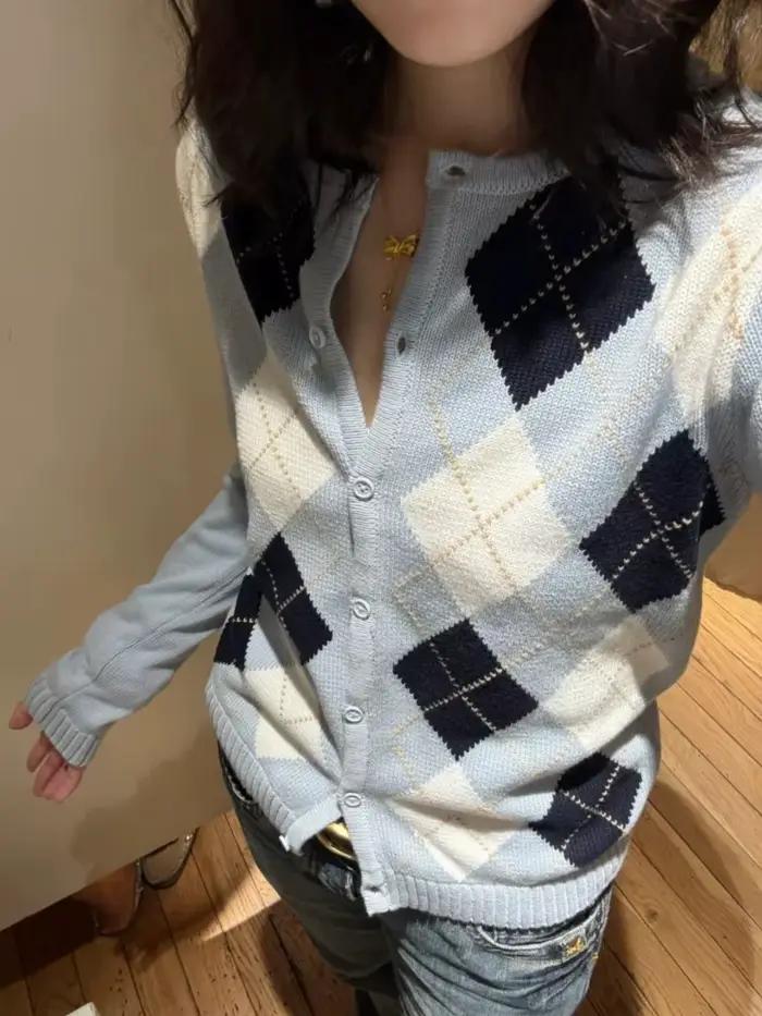 Pull jacquard boutonné femme automne hiver décontracté préppy style coton élasthanneOptionsResolver