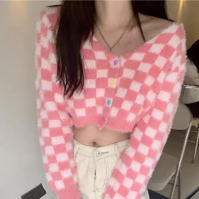 Cardigan Court à Carreaux pour Femme