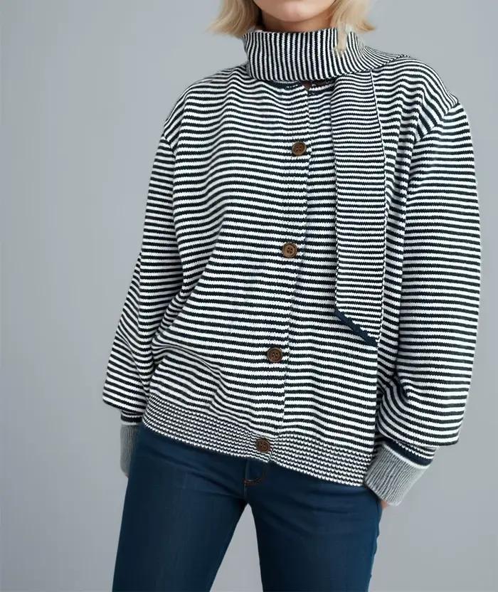 Cardigan tricoté rayé avec boutons et cravate