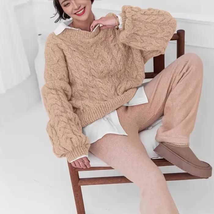 Pull automne hiver nouveau déplacement aiguille épaisse chanvre fleur