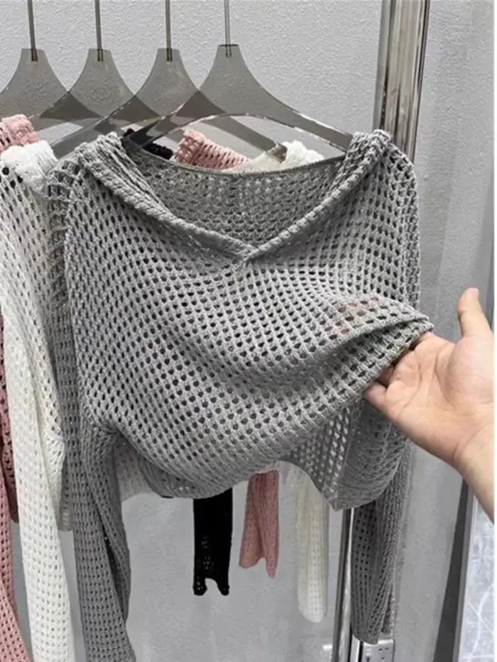 Pointelle – pull à capuche en tricot pour femmes