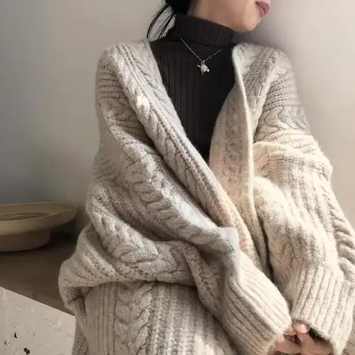 Cardigan femme ample col en V en coton polyester acétate pour automne hiver style coréen Harajuku occasions spéciales