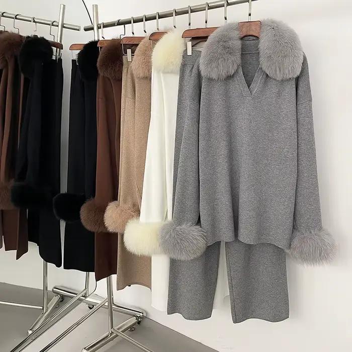 Pull col en vraie fourrure de renard nouveau automne hiver vêtements femmes mode