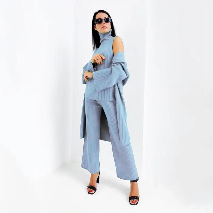 Ensemble trois pièces cardigan pour femmes, couleur unie, élégant et confortable pour l'automne hiver, offre spéciale nouvelle collection 2025