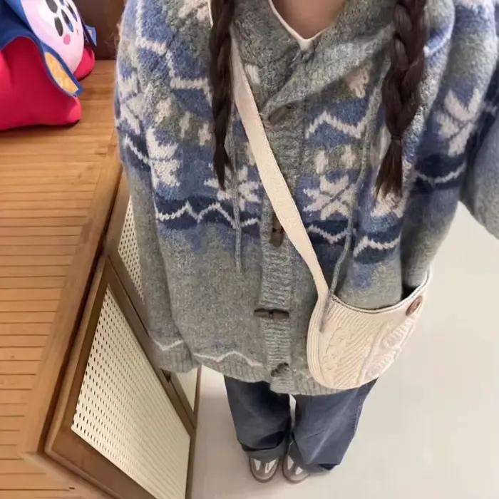Cardigan Vintage américain Mohair Fair Isle