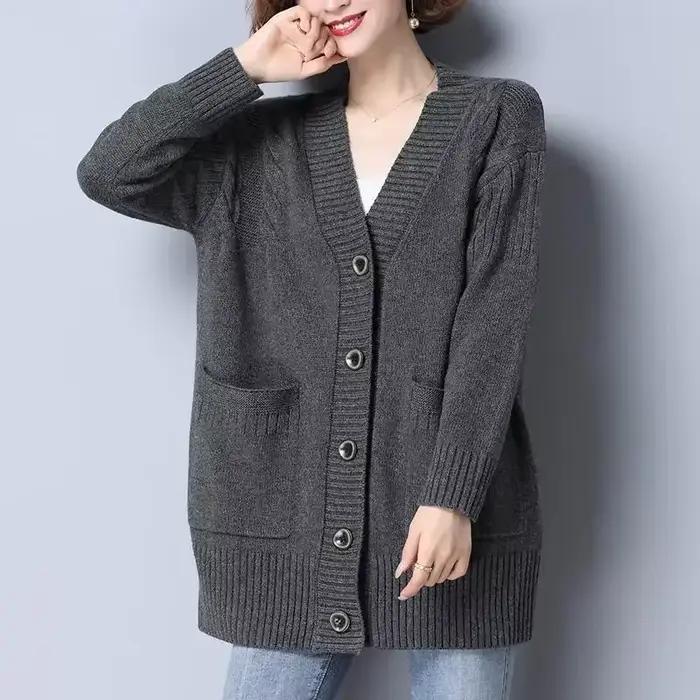Haut beige pour femme, style coréen, coupe ample, cardigan épais, automne hiver, vintage années 90, moderne Y2K, confortable, élégant à offrir pour les occasions spéciales