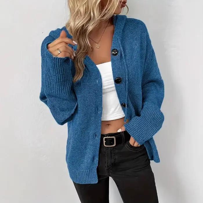 Pull à capuche et simple boutonnage pour femme