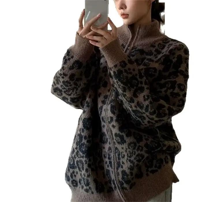 Design Sense – Cardigan tricoté imprimé léopard pour femme