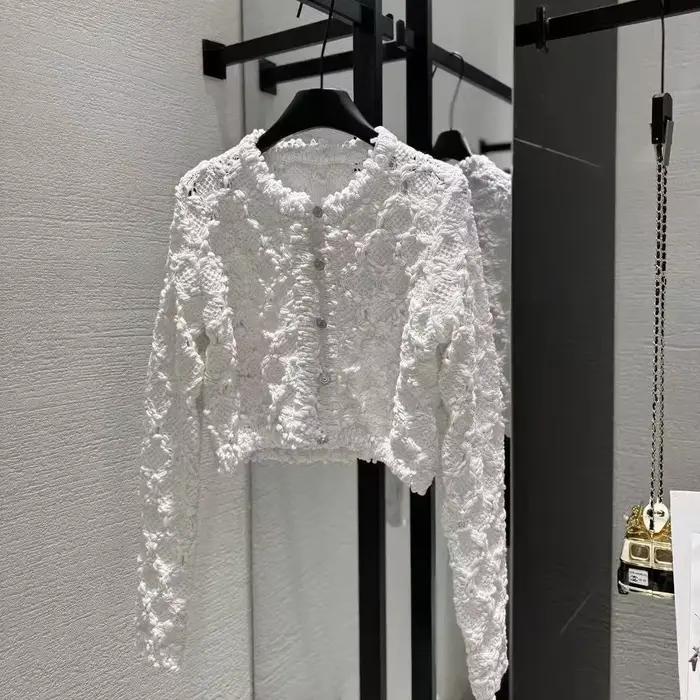 Specialized Women's Knitted Open Cardigan Jacket with Lace Design Heavyweight Thread Spring Summer Fashion Vest Top