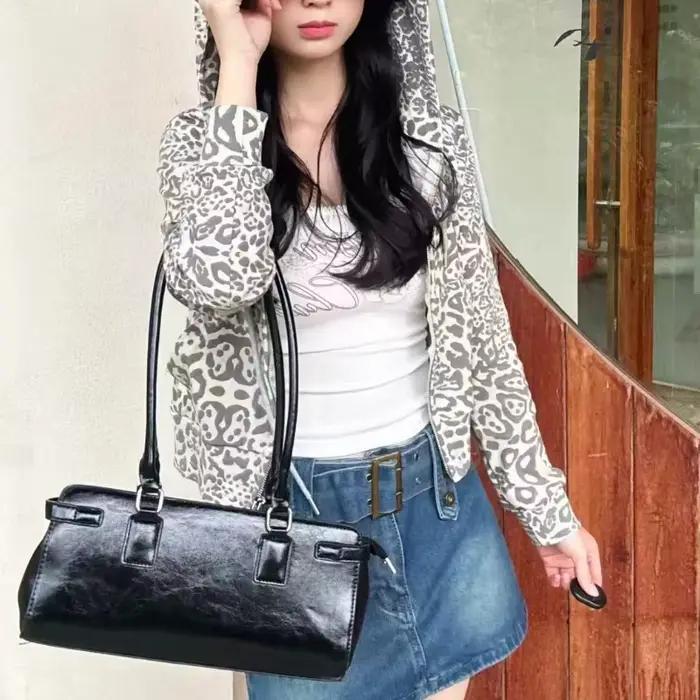 Cardigan à capuche imprimé léopard pour femme – T-shirt décontracté et tendance pour le printemps et l'automne