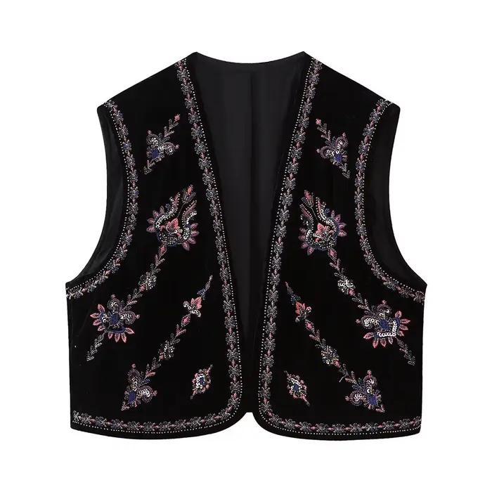 Cardigan Classique en Glaçage Brodé pour Femme, Veste en Velours avec Broderie Fleur, Cadeau Idéal pour Occasions Spéciales Automne Hiver