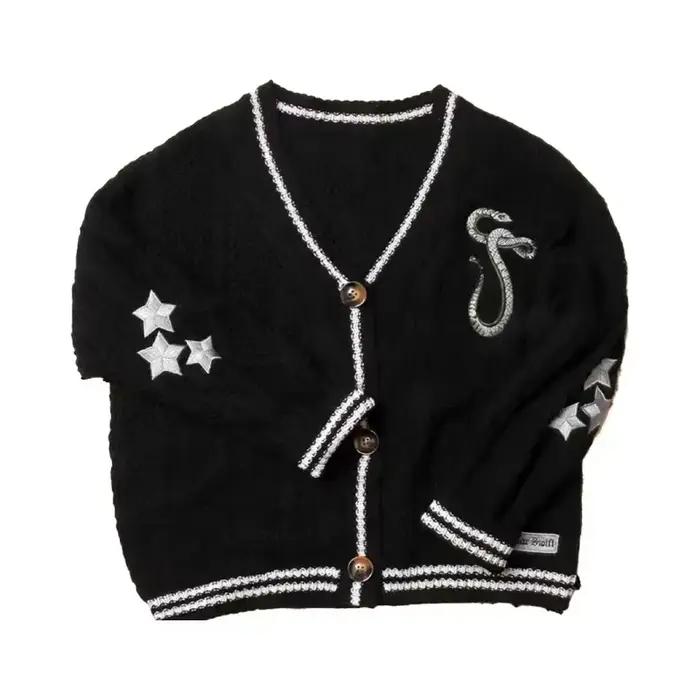 Cardigan amoureux avec broderie étoile coeur rose confortable tricot doux TS