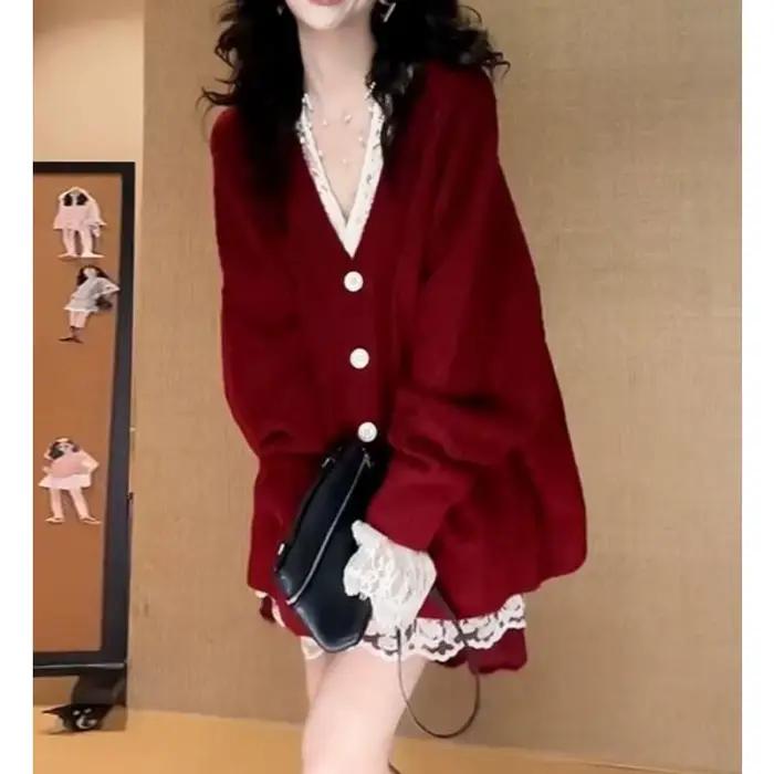 Pull rouge de Style paresseux rétro français