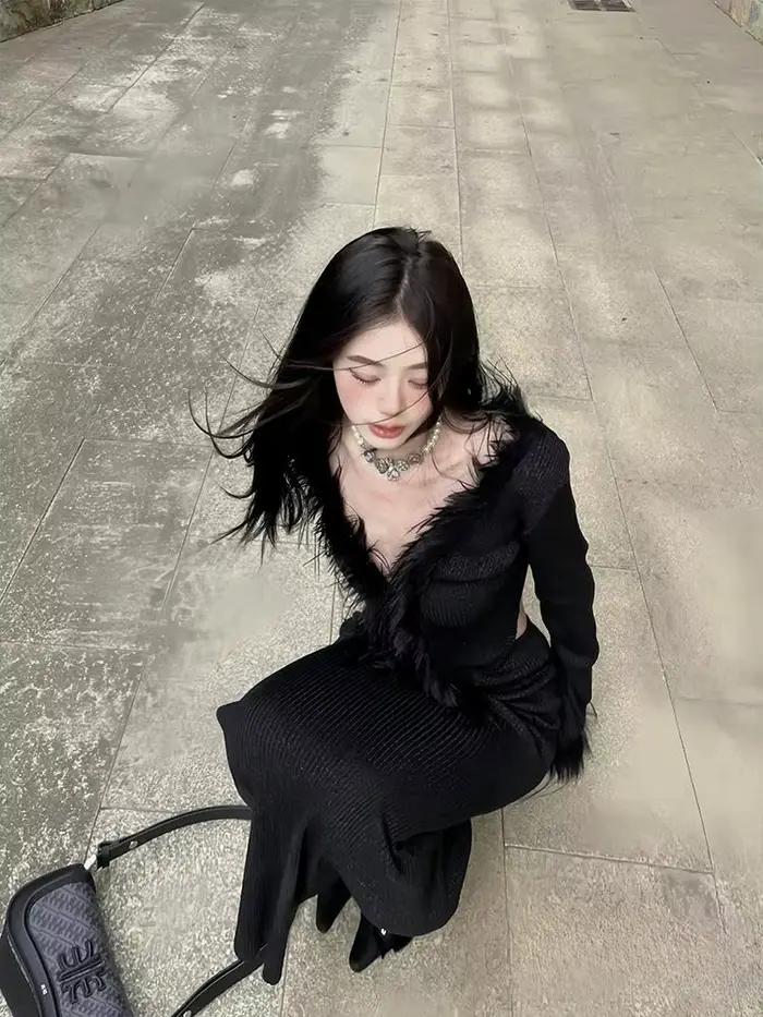 Cardigan Noir en Élasthanne et Acrylique Yedinas pour Femmes, Style Gothique Chic, Occasions Spéciales Automne Hiver Y2K