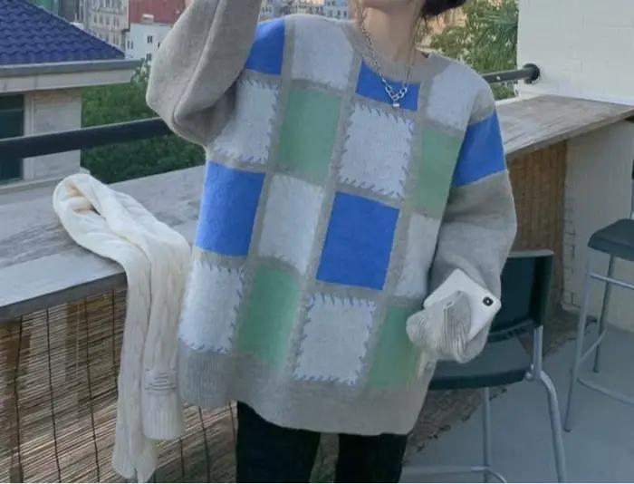 Pull à carreaux pour femmes
