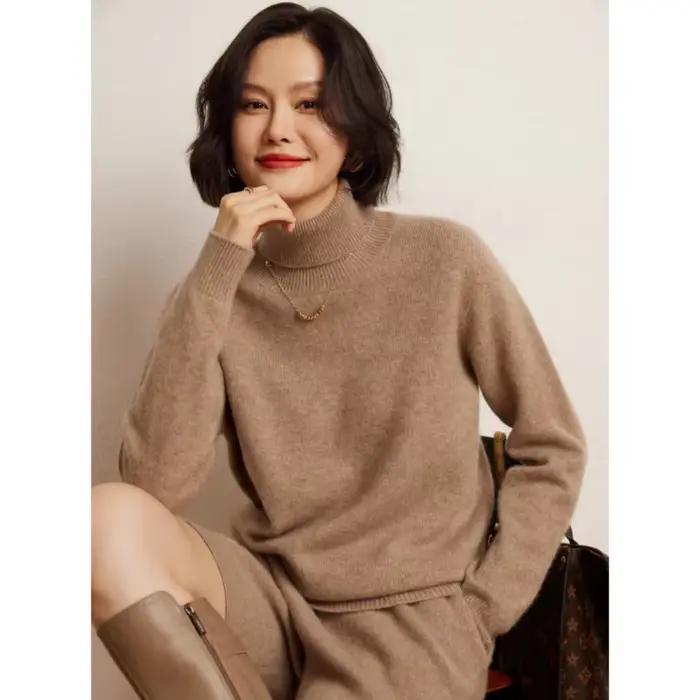 Pull à col haut en laine Pure mérinos pour femme