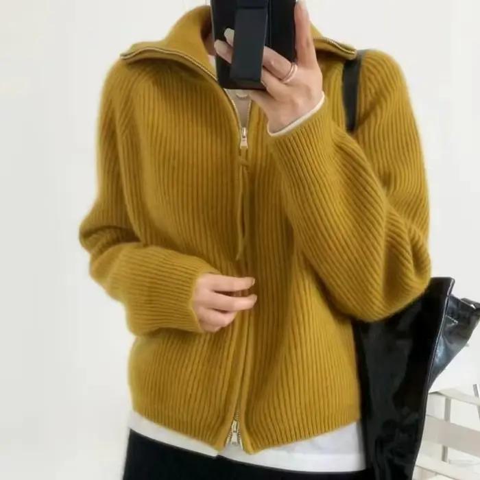 Pull en cachemire à revers zippé pour femme