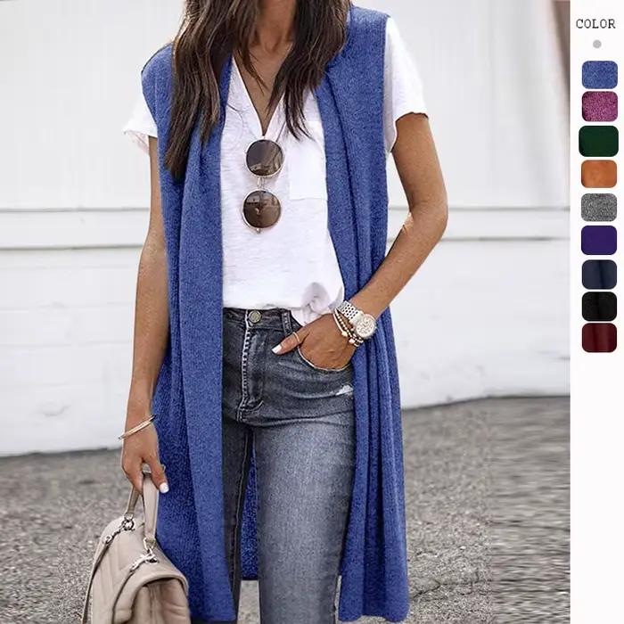Cardigan en tricot Long sans manches pour femme