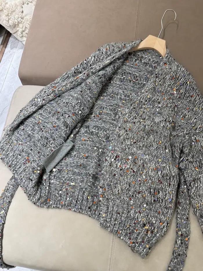 Cardigan en tricot à paillettes colorées scintillantes