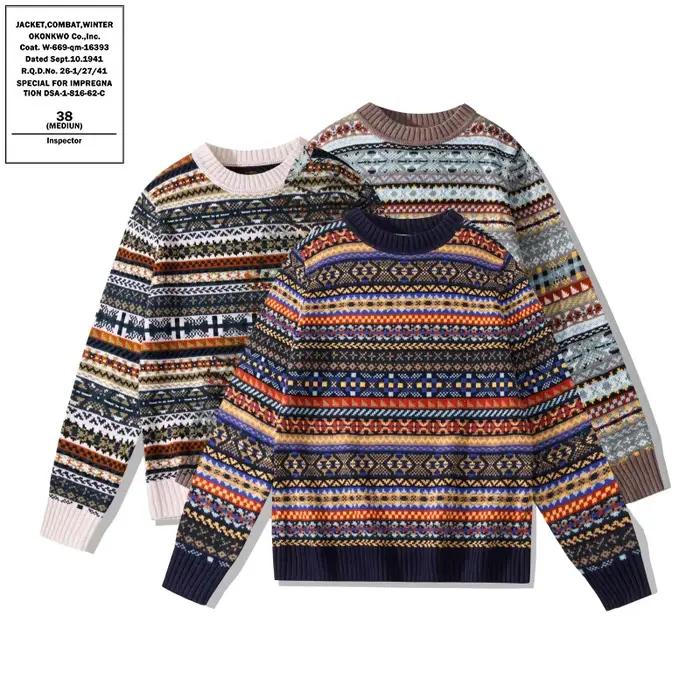 Hiver britannique rétro col rond pull Fel Island motif tricoté