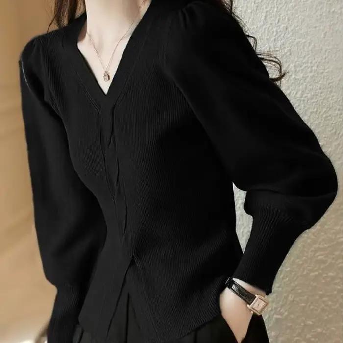 Pull rouge à col en V pour femmes, nouveau look vintage Y2K, élégant et confortable pour les soirées d'automne et d'hiver