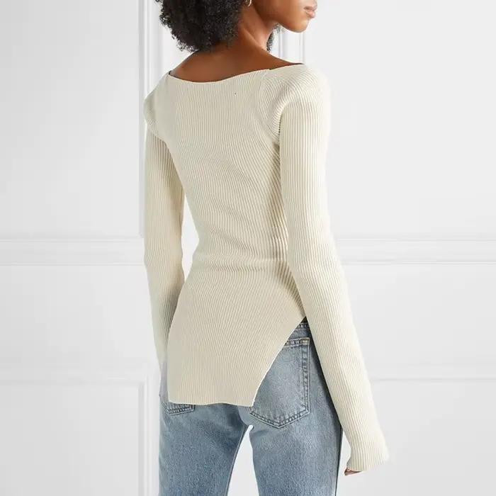 TWOTWINSTYLE – pull tricoté blanc fendu sur le côté pour femme