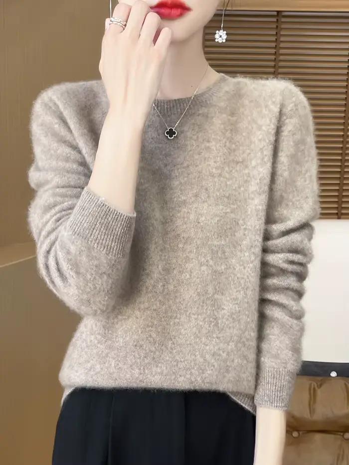 Femmes automne hiver 100% laine mérinos pull pulls col rond confort doux cachemire tricots femme Base bas