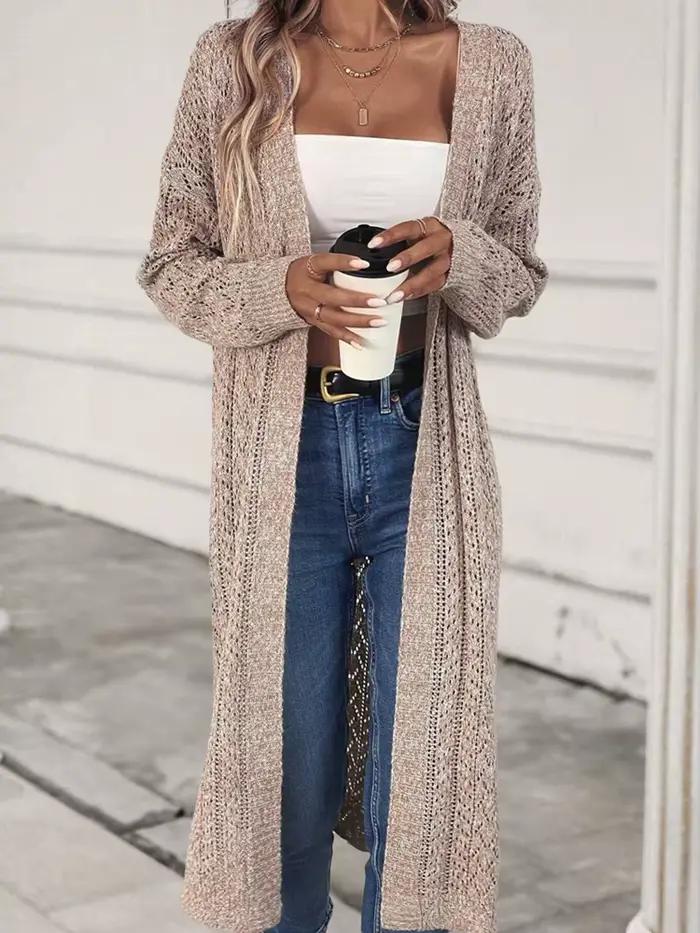 Cardigan long en tricot beige pour femme