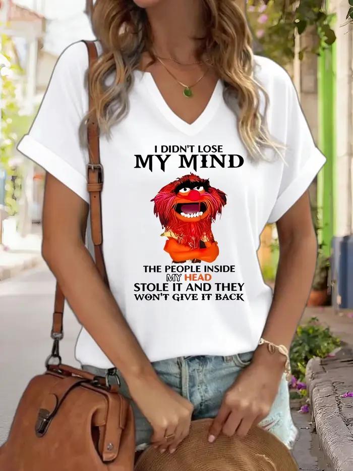 T-shirt graphique à col en V pour femmes