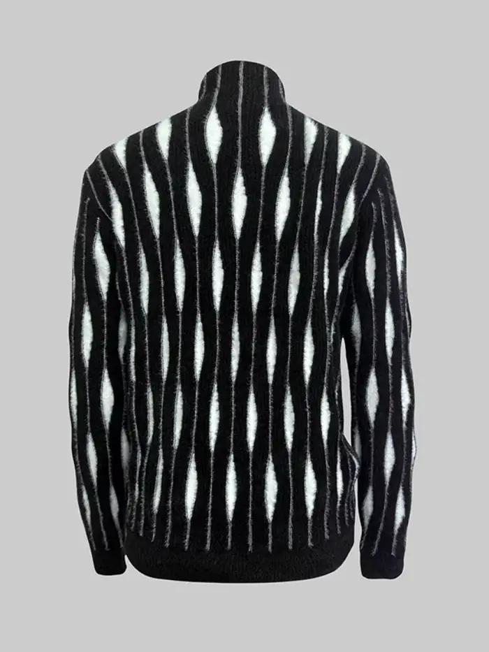 Yeezzi femmes col haut pull noir blanc contraste couleur manches longues urbain décontracté bureau tricot hauts pullover 2025 nouveau