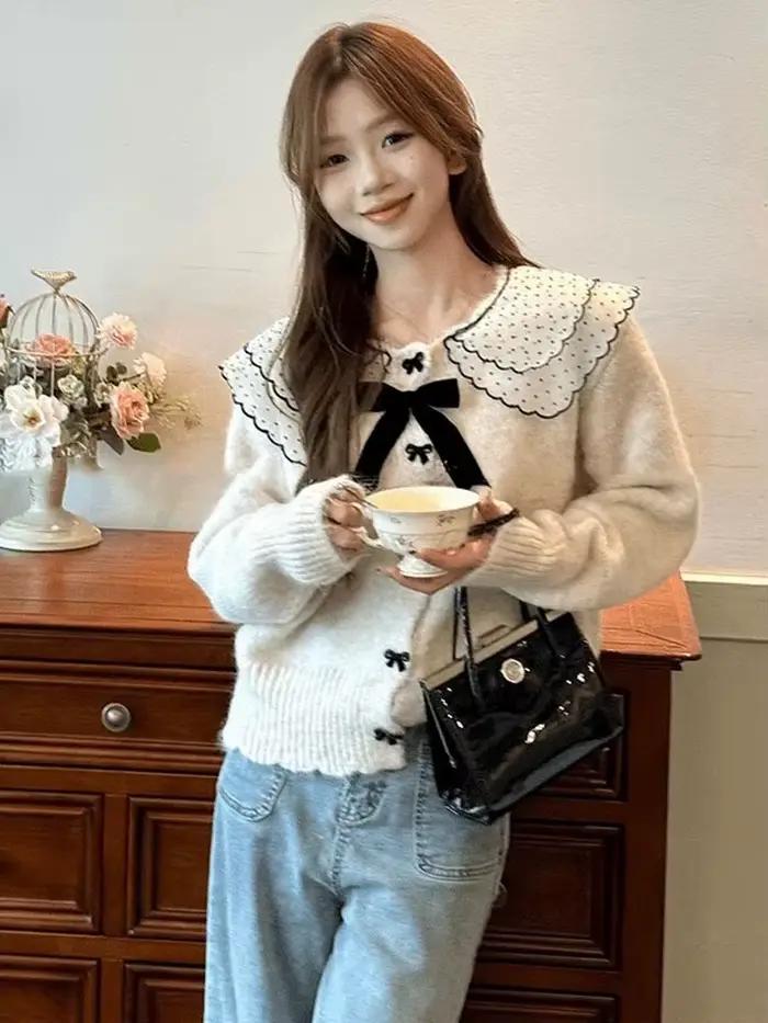 Chandail Kawaii Coquette en polyester et coton pour femmes junior, élégant et doux, style coréen, pour automne et hiver