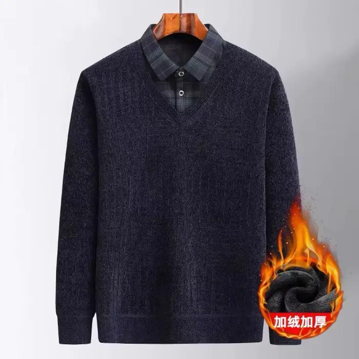 Pull tricoté chaud en polaire épaissie pour homme d'âge moyen