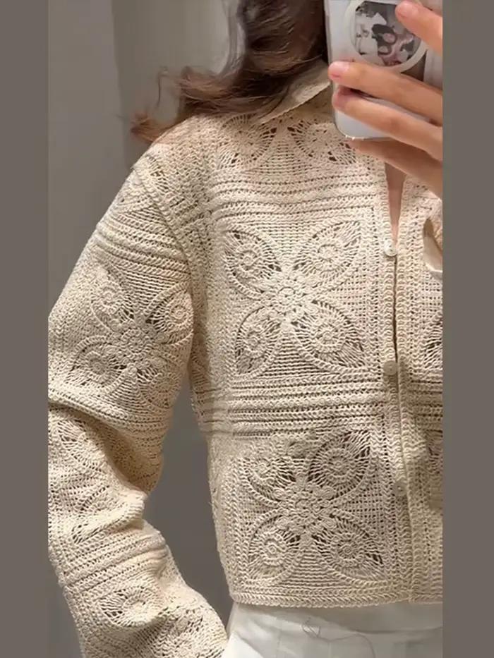 Tenue élégante en tricot ajouré pour femme, haut à revers à simple boutonnage, short taille haute, costume d'été pour les déplacements occassions spéciales