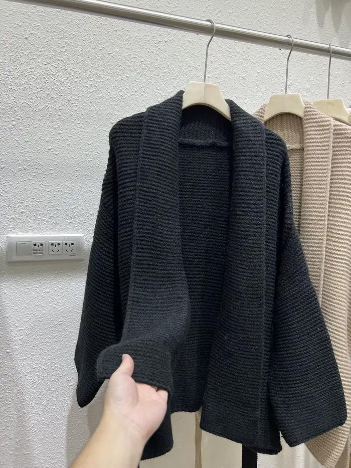 Cardigan à nouer pour femmes tricot confortable manches longues ouvert sur le devant avec cravate détachable style coréen automne hiver occassionnelle