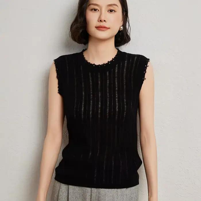 Pull sans manches col rond pour femme