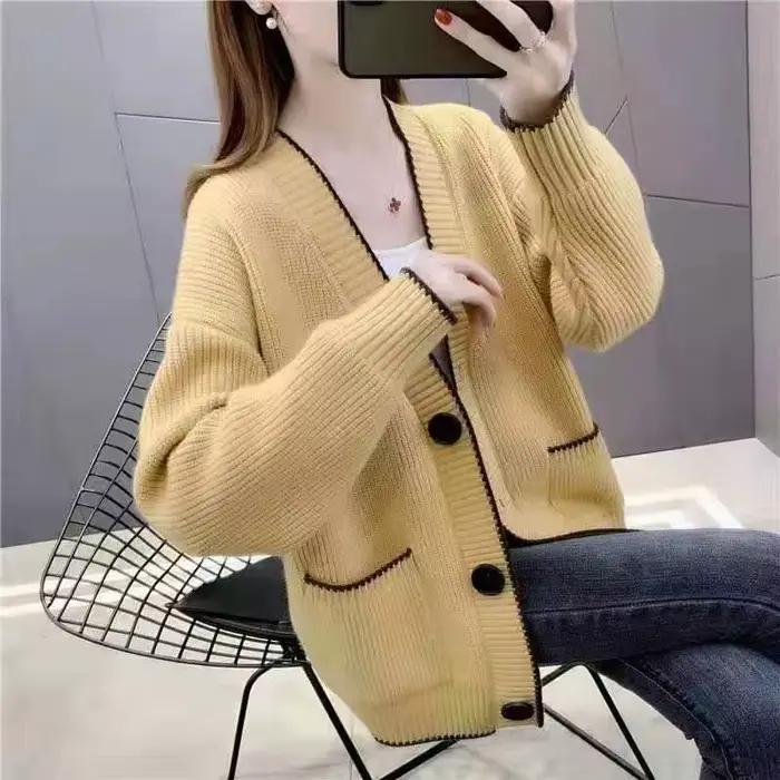 Cardigan Harajuku Tendance Patchwork Élégant Femme Style Coréen Chic Bureau Occasions Spéciales Automne Hiver