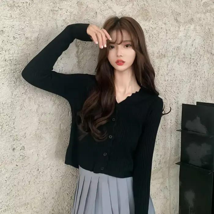 Cardigan côtelé à col rond pour femme