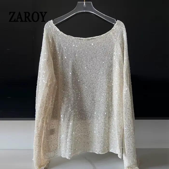 Pull séduisant en polyester pour femmes, style décontracté avec motifs pailletés, pour les soirées festives et les journées détendues