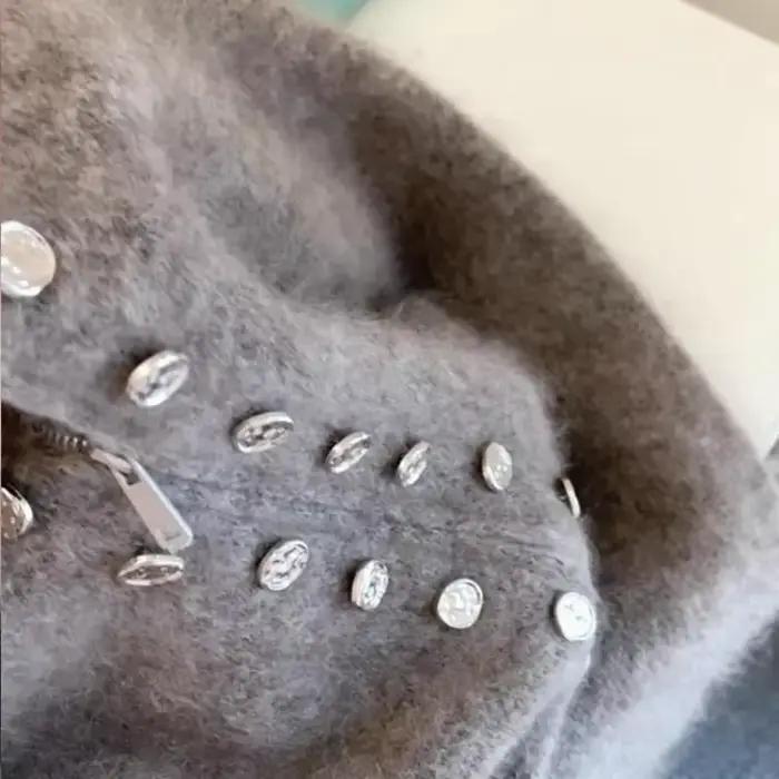 Cardigan moelleux pour femmes avec col rabattu, coupe ample, design décontracté, fermeture éclair, polyester et coton, pour automne hiver occasions multiples