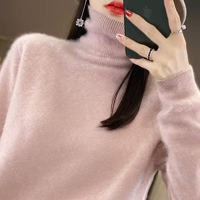 Pull à col haut 100% Pure laine pour femme