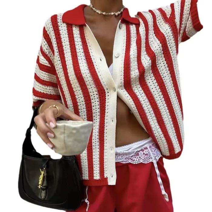 Cardigan à revers rayé pour femmes