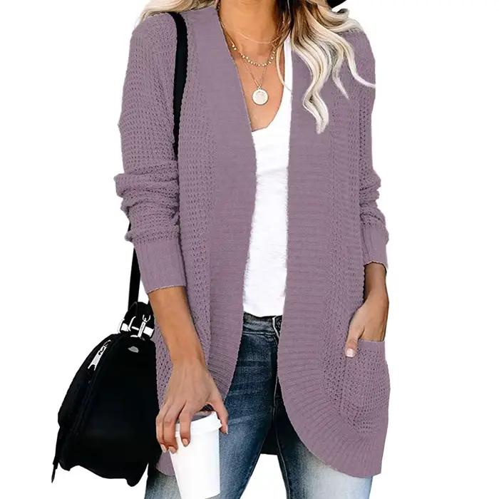 Cardigan Femme Automne-Hiver 2025 avec Patte de Boutonnage Courbée et Grande Poche