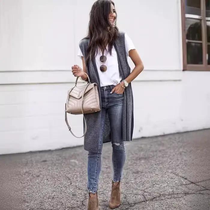 Cardigan en tricot Long sans manches pour femme