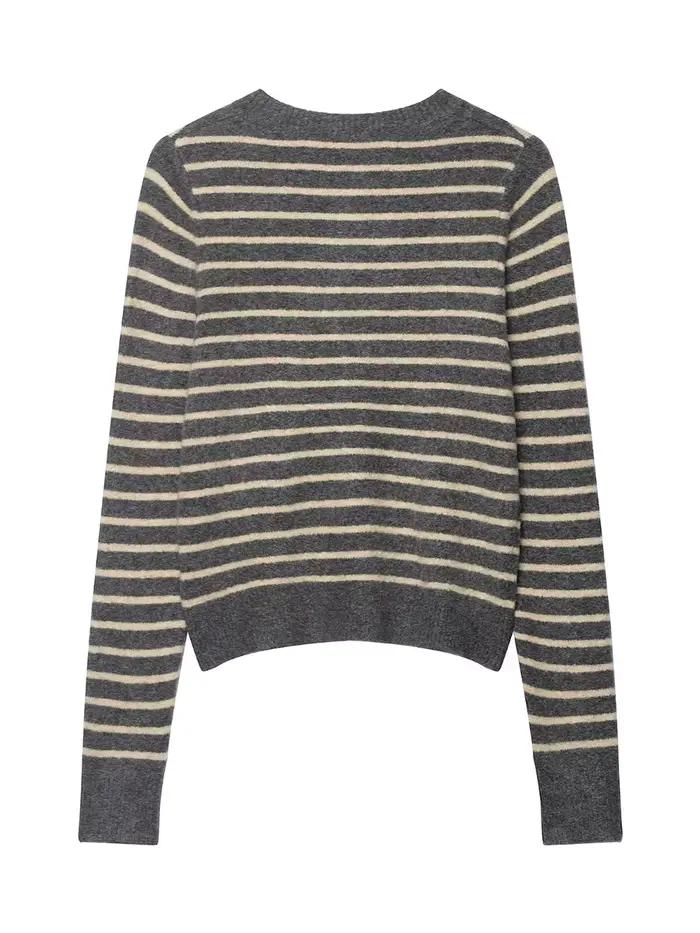 Cardigan tricoté à rayures grises pour femme