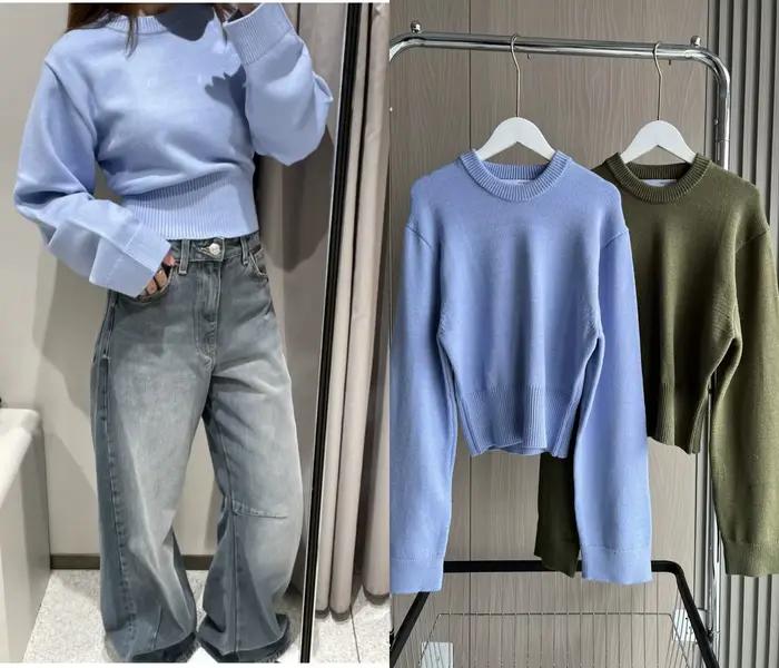 Pull tricoté à manches amples et col rond pour femme