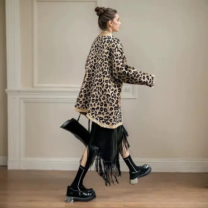 Cardigan à imprimé léopard pour femme