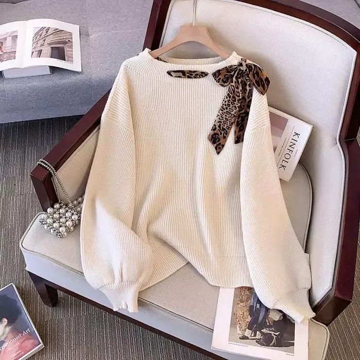 Pull en polyester avec motif léopard ample et élégant pour femmes styles vintage et modernes occasions automne-hiver