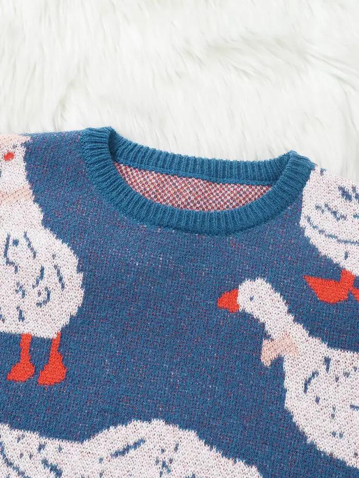 Pull jacquard canard mignon col rond décontracté pour hommes quatre saisons faire du shopping occasions spéciales